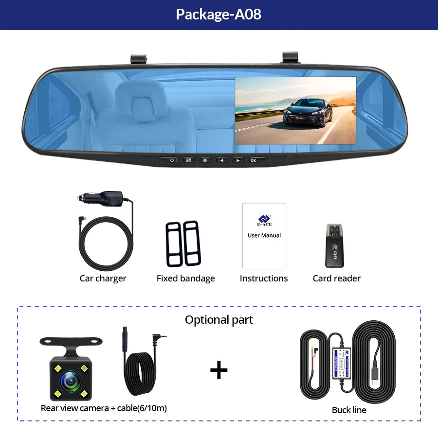 LuxRide™ 4.3” Dual Dash Cam — Front & Rear